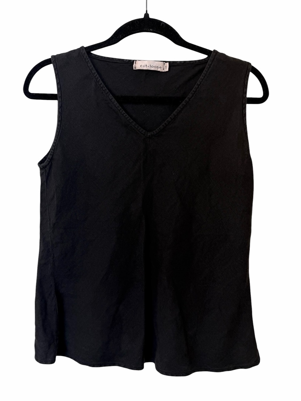 cut loose Linen Black V-Neck Sleeveless Tank Top
